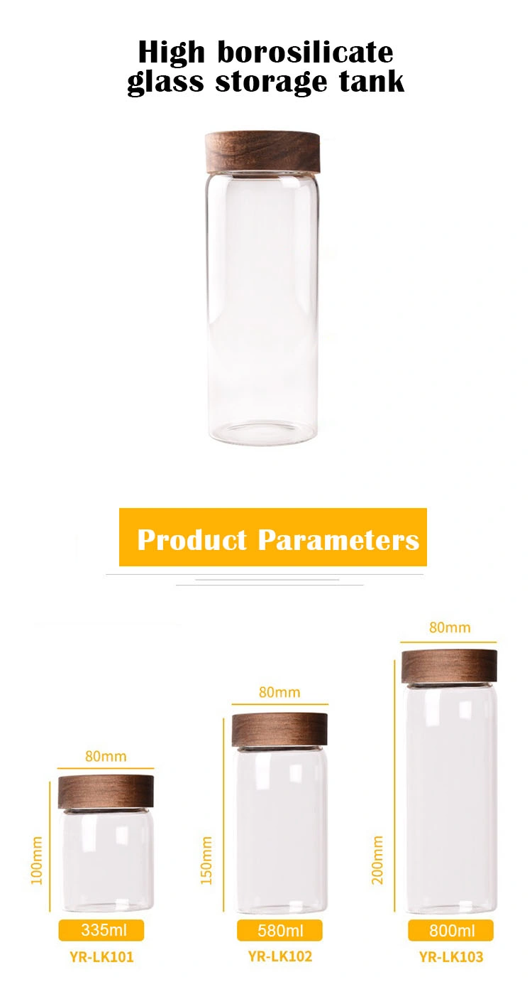 Small Capacity Screw Sealed Lid Handmade Borosilicate Glass Storage Jar Acacia Wooden Lid for Food Spices