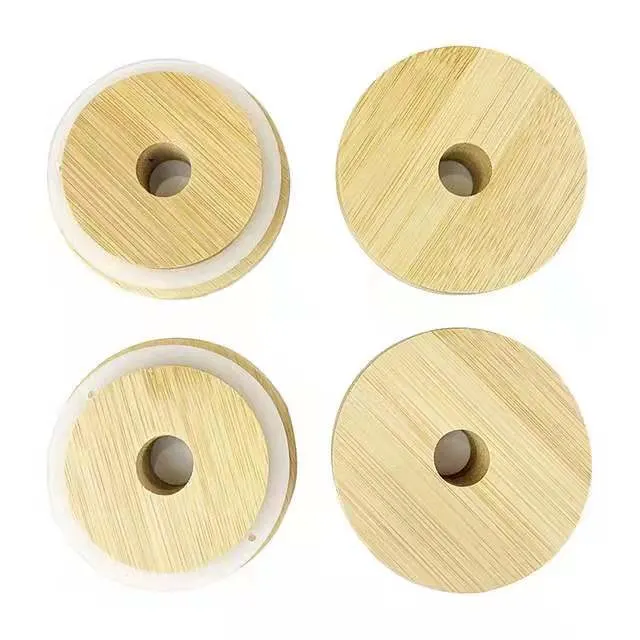 Reusable 70mm 86mm Wide Mouth / Regular Mouth Storage Mason Jar Wooden Bamboo Hole Lid